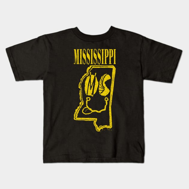 Mississippi Grunge Smiling Face Black Background Kids T-Shirt by pelagio